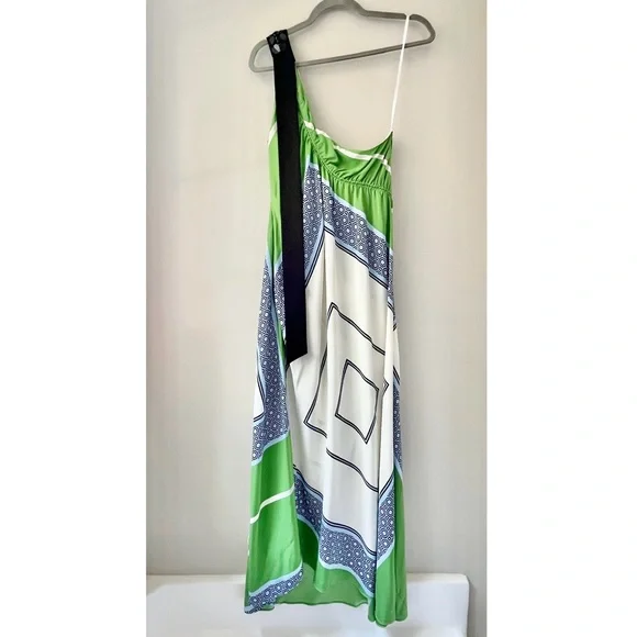 Tory Burch Green, White and Blue Scarf-Print Asymmetrical Maxi Dress - Picture 4 of 11